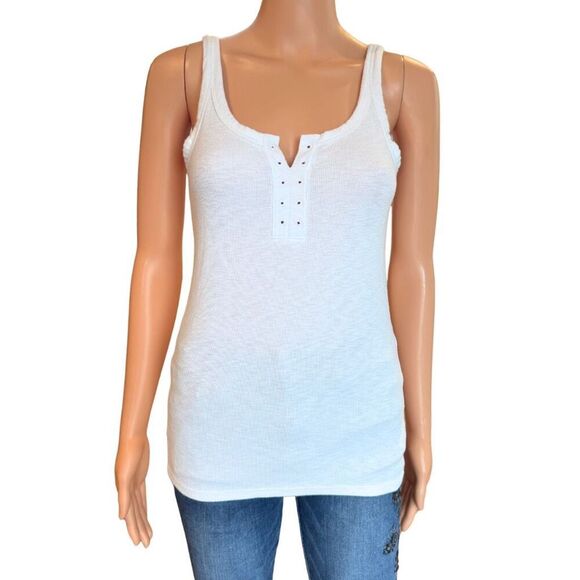 Aerie Women’s White Ribbed Henley Tank Top Medium - Picture 1 of 5
